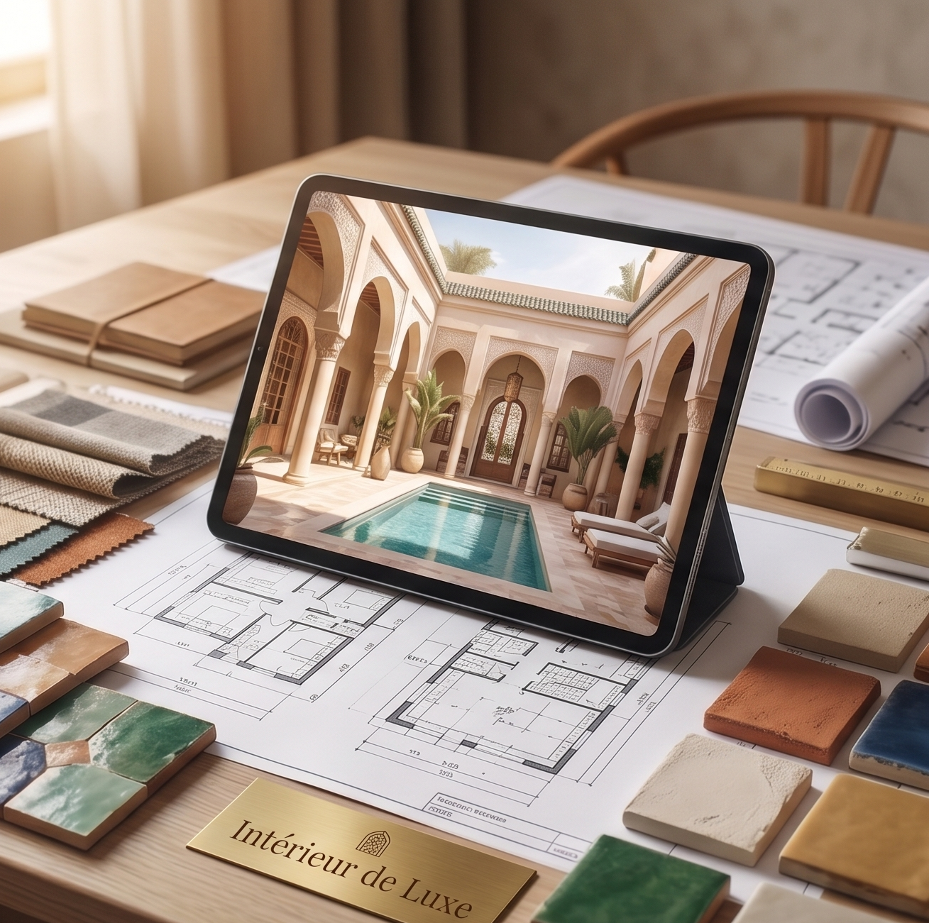 Plan de villa et aperçu d'intérieur de luxe